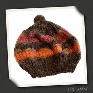 NORDSTROM Fuzzy Slouchy Striped Pom Beanie